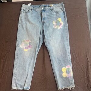 Levis 501 Anniversary Edition Denim Jeans Flower Patchwork Light Wash Women's